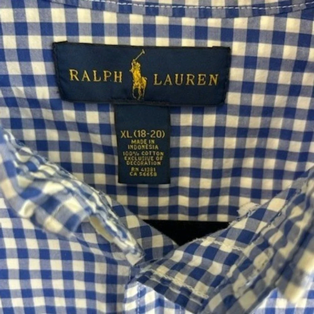 Ralph Lauren‎ Boys Size XL (18-20) Gingham Plaid Long Sleeve Button Down Shirt